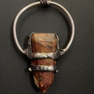 Tiger’s Eye and Silver Handmade Pendant Necklace Gothic Medieval